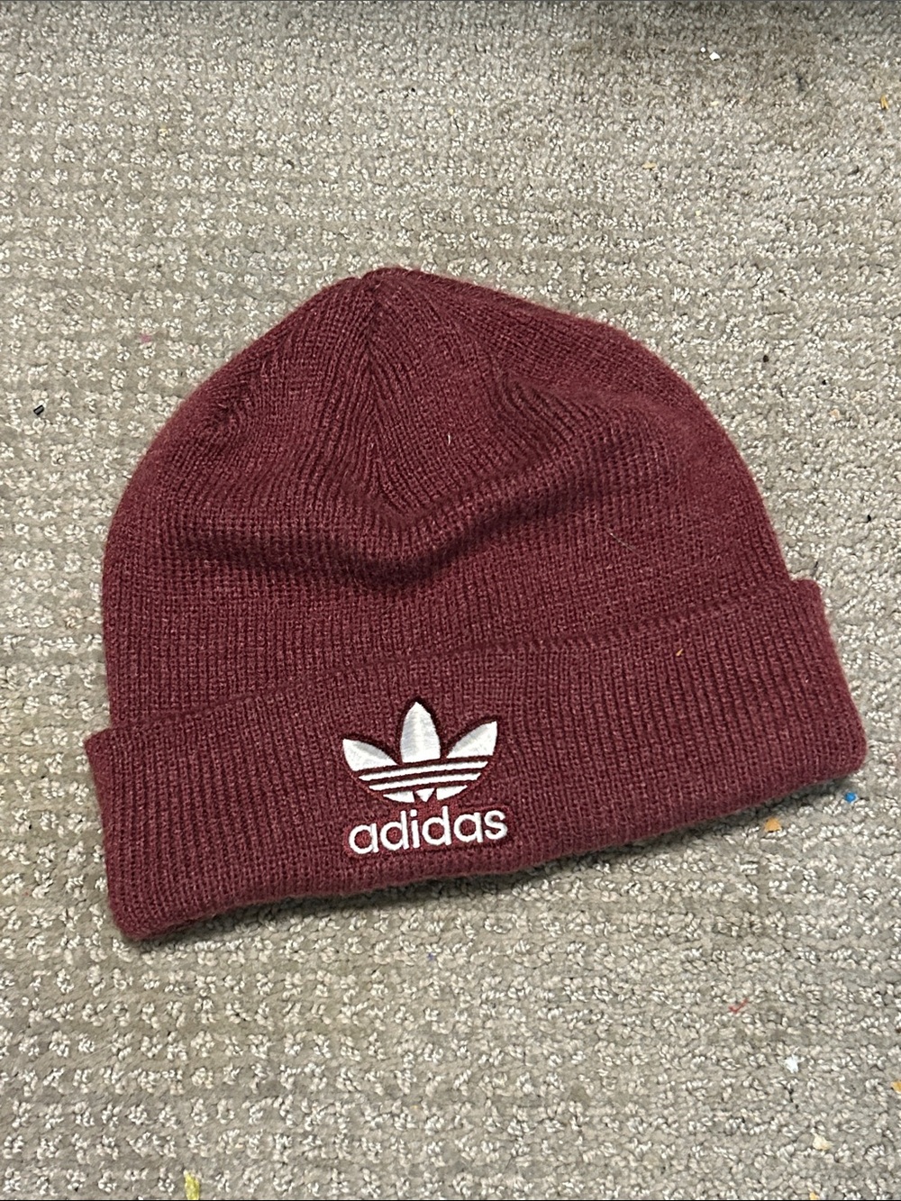 adidas Men Maroon Knit Beanie with Trefoil Logo